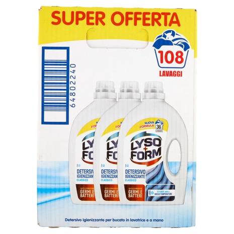 Lysoform Detresivo Igienizzante Classico 3x36=108 Lavaggi 3x1,62L